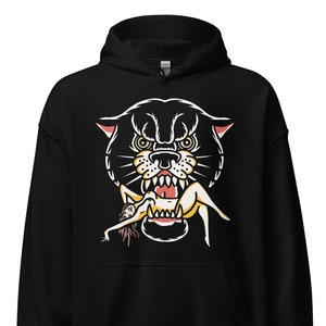 Panther Tattoo Hoodie, American Traditional Tattoo Hoodie, Tattoo Inspired Clothing, Old School Tattoo Sweatshirt, Tattoo Flash Hoodie
