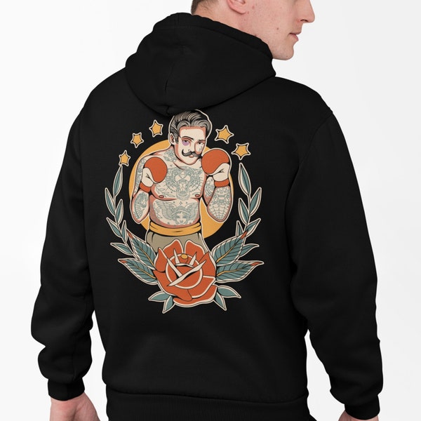 Traditional Tattoo Boxer Hoodie, Tattoo Flash, Tattoo Design, Tattoo Sweatshirt, Old School Tattoo, Boxing Hoodie, Fighter Hoodie, Pugilism