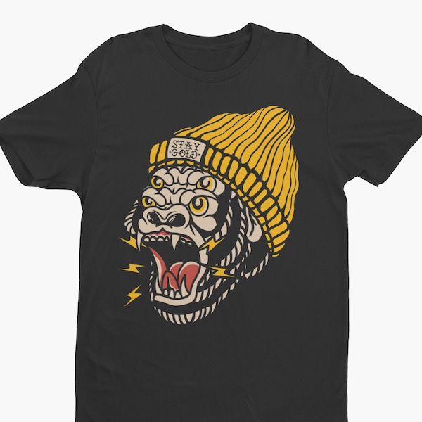 Four Eyed Gorilla, Tattoo T-Shirt, American Traditional Tattoo, Stay Gold, Animal Graphic Tee, Tattoo Clothing, Old School Tattoo