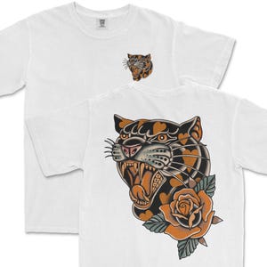 Heart Panther Tattoo T-Shirt, Traditional Tattoo Tshirt, Tattoo Art Shirt, Comfort Colors, Tattoo Inspired Clothing, Old School Tattoo Shirt