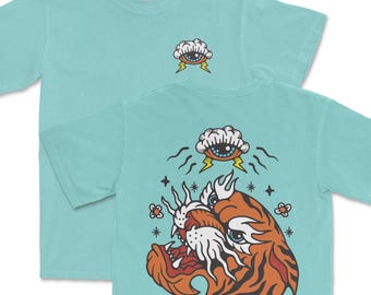 Tiger Tattoo T-Shirt, American Traditional Flash Shirt, Old School Apparel, Comfort Colors
