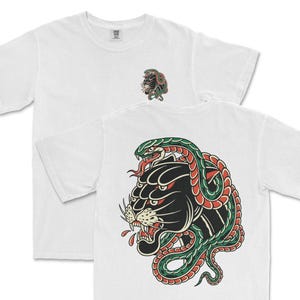 Panther Snake Tattoo T Shirt, Old School Tattoo Clothing, American Traditional Tattoo Graphic Tee, Snake Shirts, Panther Shirts