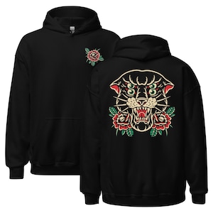 4 Eyed Panther Tattoo Hoodie, Tattoo Inspired Streetwear, Tattoo Flash Sweatshirt, American Traditional Tattoo Clothing, Old School Tattoo