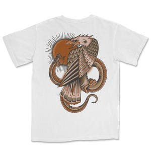 Tattoo flash t-shirt with eagle fighting snake graphic