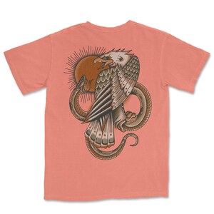 Edgy streetwear tattoo shirt with classic eagle snake artwork