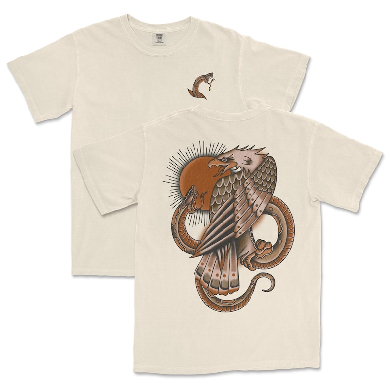 Traditional tattoo eagle and snake shirt with flash-style artwork