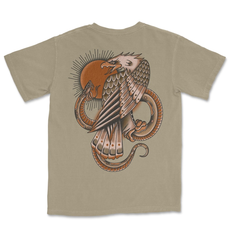 Traditional tattoo eagle and snake shirt with old school tattoo flash-style artwork