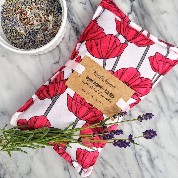 Organic Flaxseed + Rice Hot / Cold Pack with LAVENDER or ROSE Petals- Heat Pad - Rice Pack - Freezer Pack - Made in Maine 5 x 8