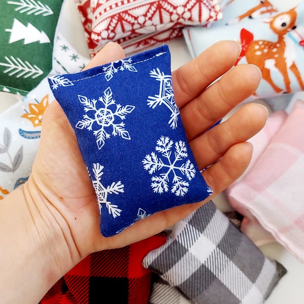 Pocket Warmers Hand Warmers Rice and Flaxseed Pack Stocking Suffer Gift for Him Kids Buffalo Plaid Snowflakes Made in Maine