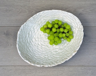 White, Elliptical Ceramic bowl with a special handmade Texture, Serving Bowl, fruit bowl, Housewarming gift