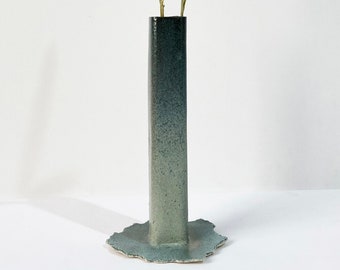 Tall Square ceramic vase, Narrow vase, Changes color light blue to black, Home gift, Home decoration