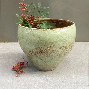 Large Ceramic stone ware vase, Light blue, Brown color, Rugged texture, Ceramic Handmade, Home gift, decoration vessel image 6