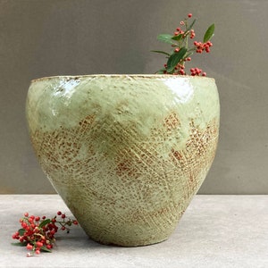 Large Ceramic stone ware vase, Light blue, Brown color, Rugged texture, Ceramic Handmade, Home gift, decoration vessel image 2