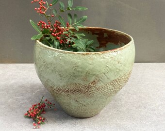 Large Ceramic stone ware vase, Light blue, Brown color, Rugged texture,  Ceramic Handmade, Home gift,  decoration vessel