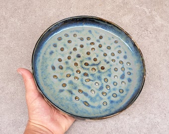 Ceramic serving plate, Food platter, free Blue shades, irregular surface