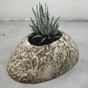 handmade ceramic Raku piece ,Black and white colors, Deep rough Texture,  Ceramic cacti planter, Home decor, Dried flowers pot,