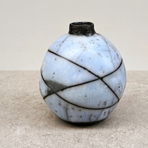 Raku Ceramic vase, Light Blue colors, Handmade coil built vessel, One of a kind