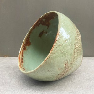Large Ceramic stone ware vase, Light blue, Brown color, Rugged texture, Ceramic Handmade, Home gift, decoration vessel image 4