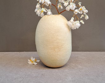 Ceramic stoneware flower vase, white beige matte colors, Handmade unique piece, Rustic clay vase, Home decoration, Personal gift