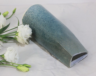 Asymmetrical Ceramic vase,  Uneven Spraying Blue Glaze, Home decoration, Home Gift
