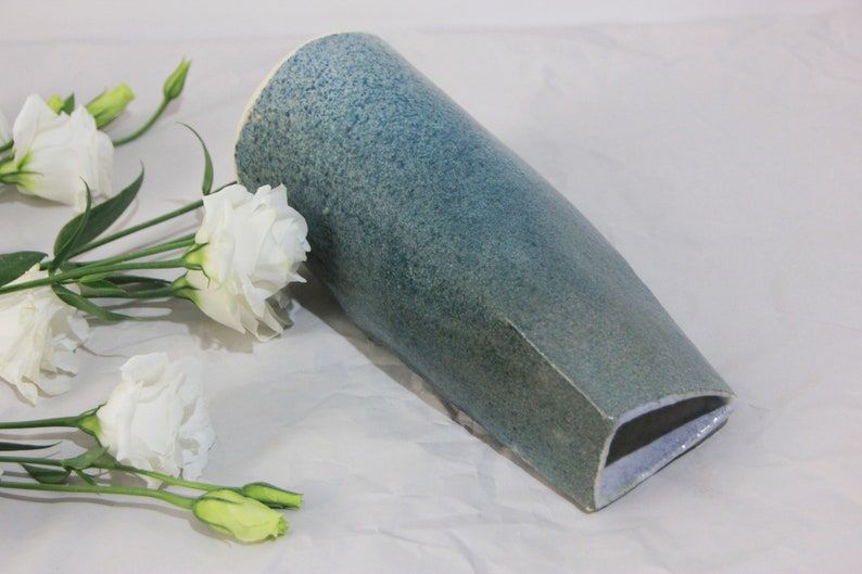 Home decoration Home Gift Asymmetrical Ceramic vase Uneven Spraying Blue Glaze