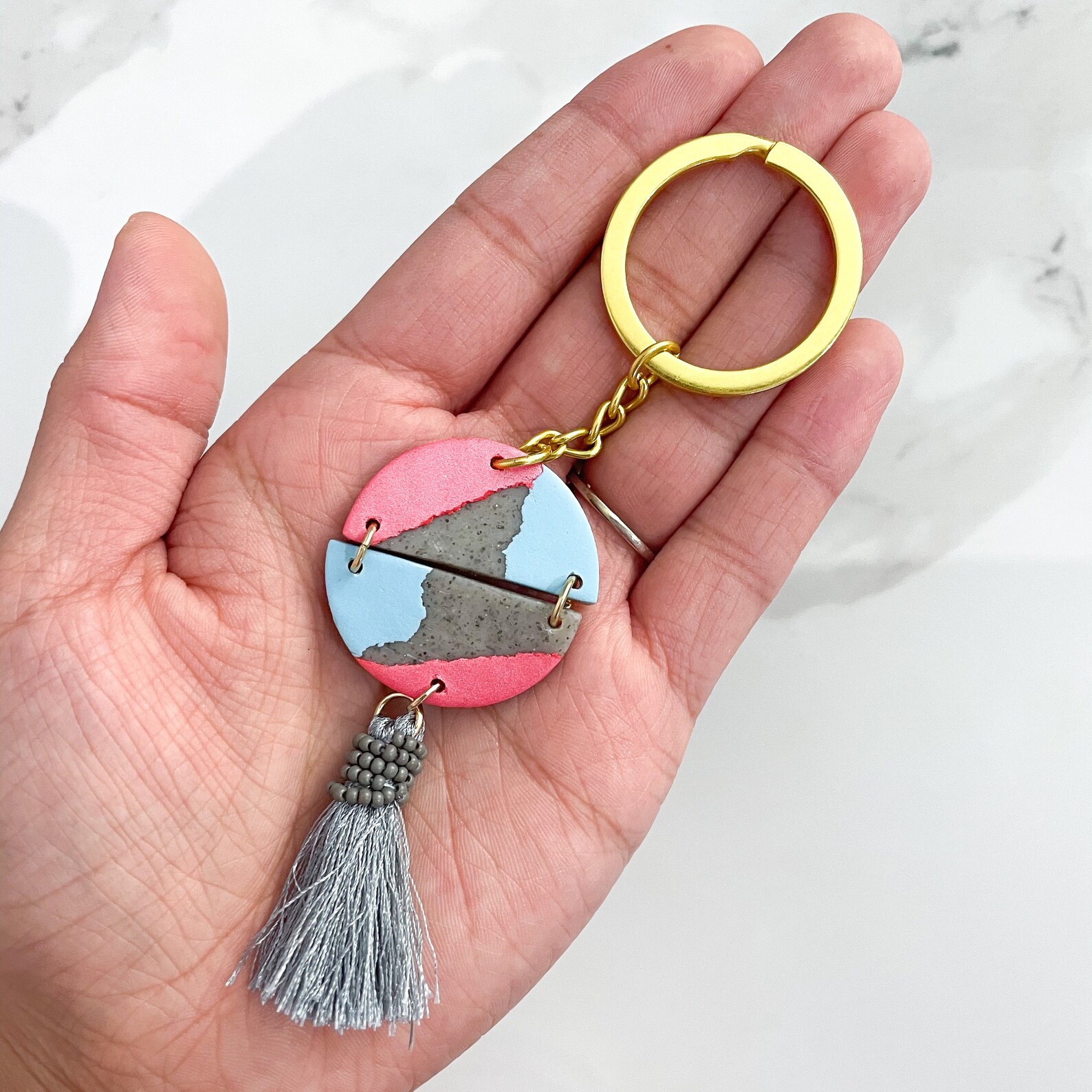 Circle Keychain with Tassel Handmade Polymer Clay Keychain Etsy