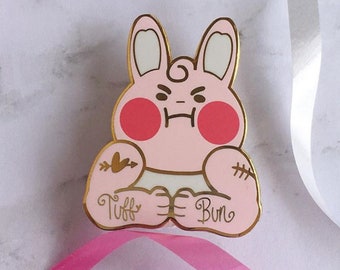 Tuff Bun Enamel Pin, Kawaii Cute Pink Bunny Rabbit Hard Enamel Pin