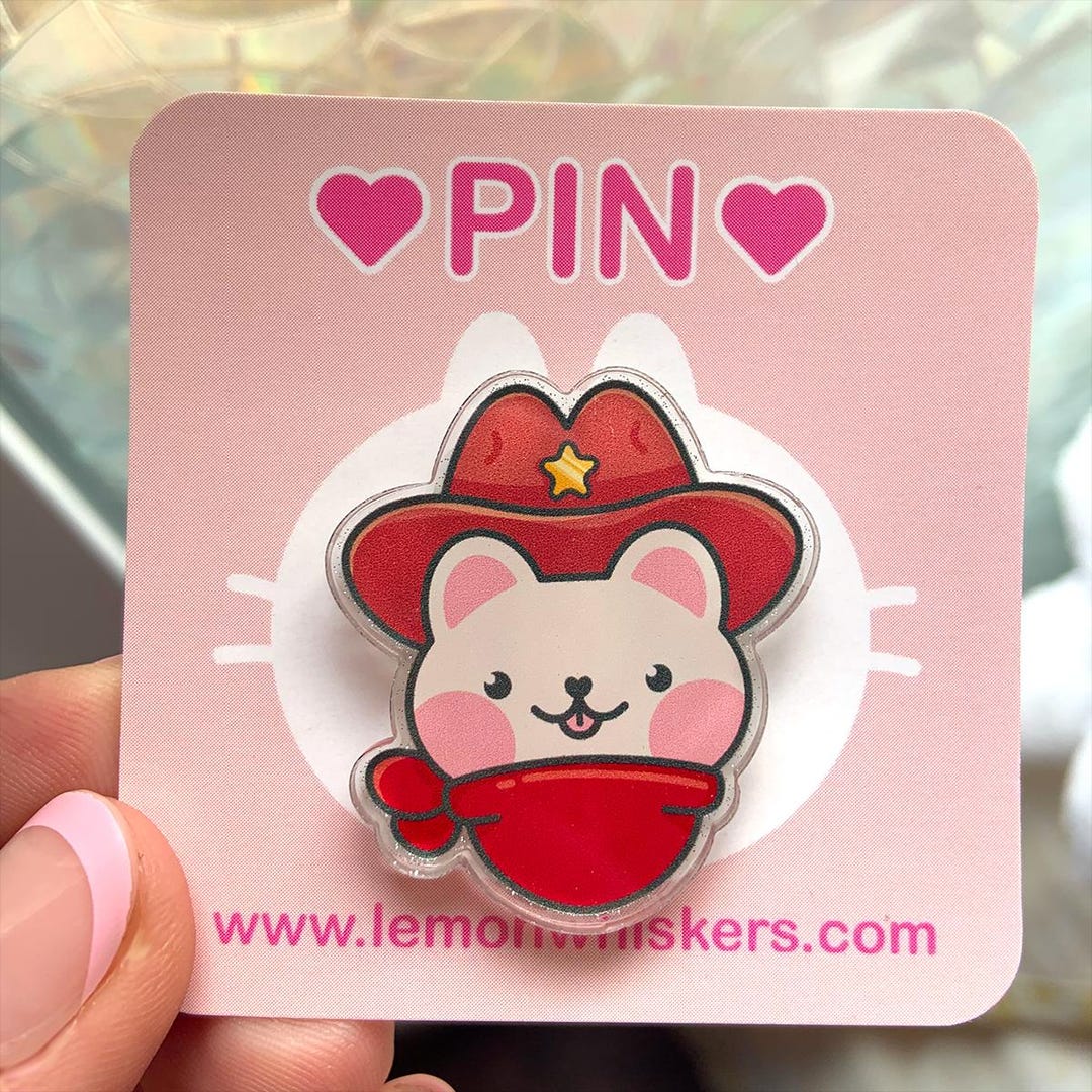Cowboy Kitty Acrylic Pin - Kawaii Cute Cat Lapel Pin - Etsy