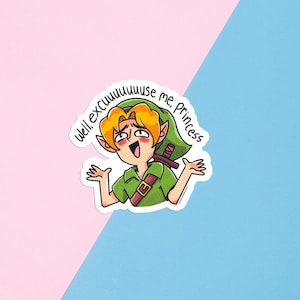 Pegatina impermeable de Link de 7,6 cm, con el logo de "Bueno, disculpe, princesa" / Kawaii, laminada, para fanáticos de los videojuegos / TLOZ, BOTW, TOTK, Ocarina of Time