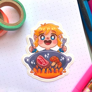 BOTW Link Cooking 3 "polegadas Kawaii Cute Video Game Fan Adesivo laminado | Laptop iPad Bullet Journal Planner Hidroflask à prova d'água