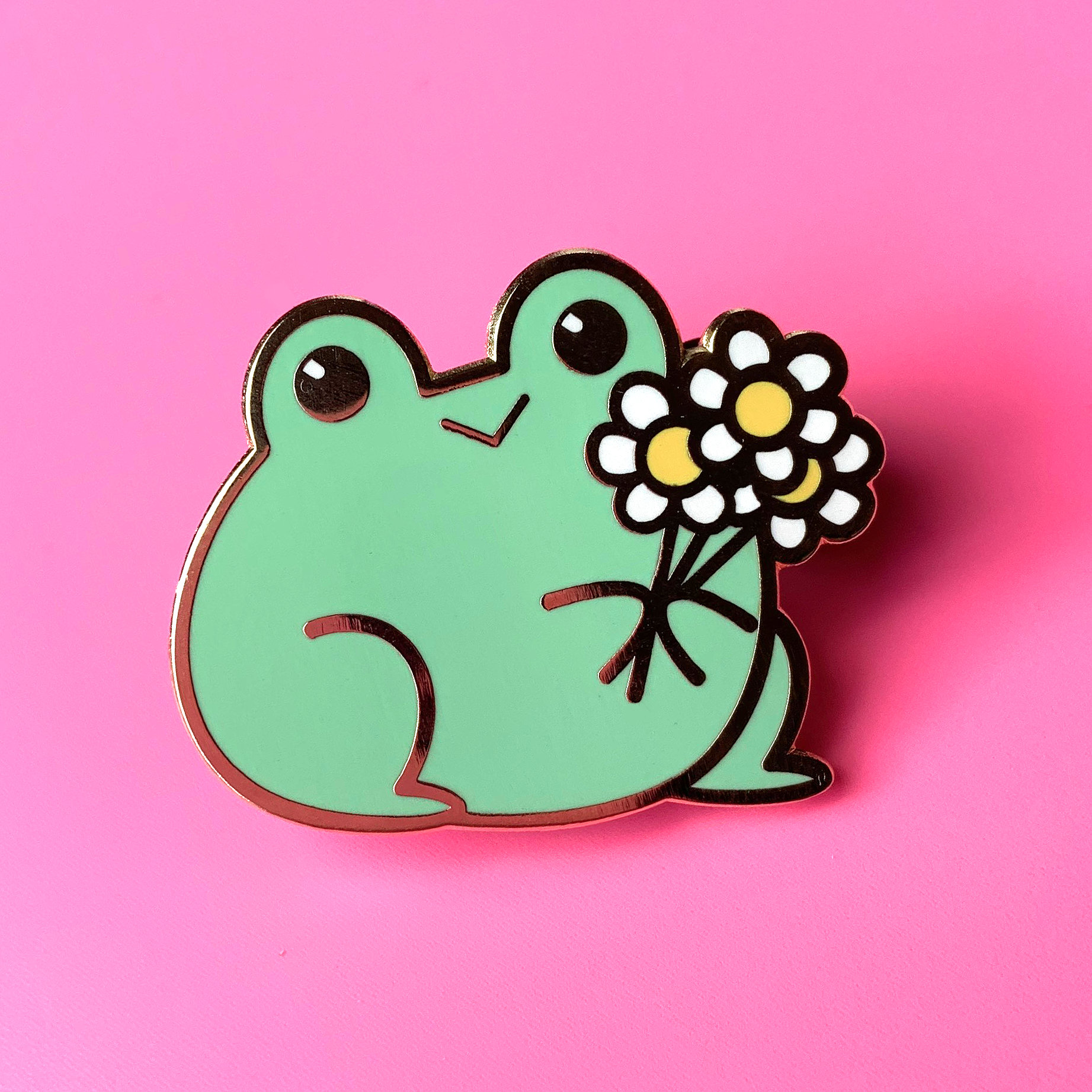 Cutie Frog Hard Enamel Pin | Kawaii Cute Frog with Flowers Lapel Pin