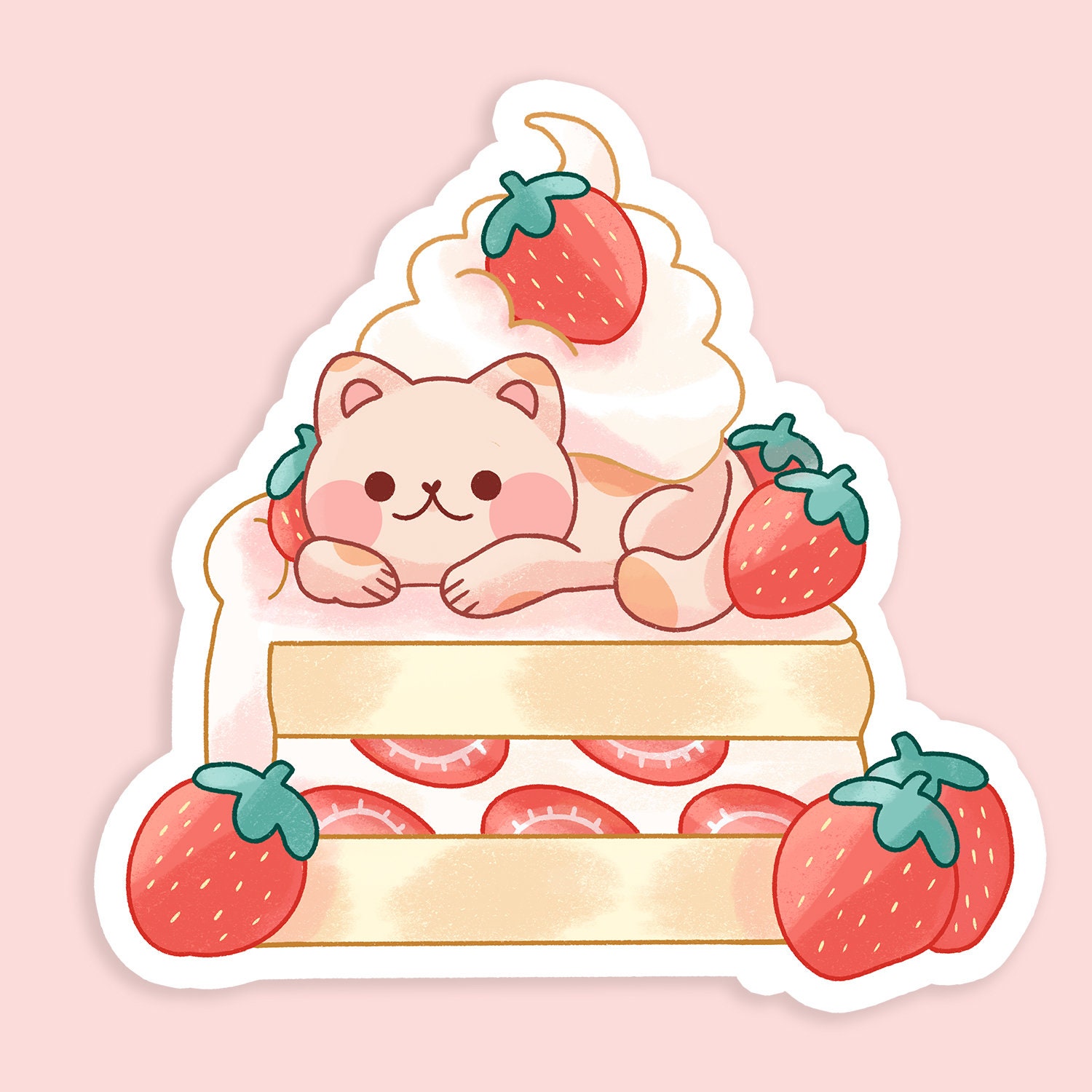 Strawberry Cat 3 inch Kawaii Cute Cats on Cakes Cut Etsy