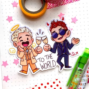 Good Omens To The World 3,5 "Zoll Laminierter Dämon Engel | Laptop iPad Bullet Journal Planer Wasserdichter Hydroflask