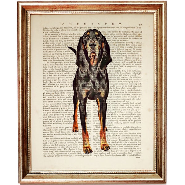 Black And Tan Coonhound Dog Dictionary Art Print, Dog Book Page Wall Decor, Dog Poster Artwork