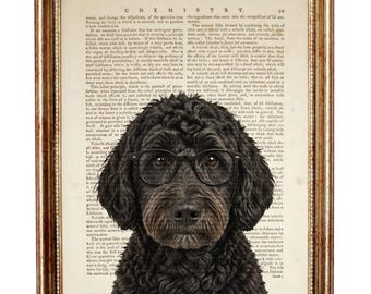 Black Doodle Dog Dictionary Art Print, Cockapoo Labradoodle Pet Portrait Wall Art, Vintage Book Page Wal Decor
