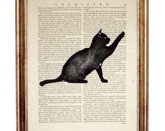 Black Cat Art, Dictionary Art Print, Cat Print, Cat Artwork, Cat Decor, Cat Art Print, Cat Wall Art, Cat Poster