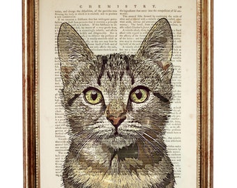 Cat Portrait Dictionary Art Print, Cat Art Print, Cat Wall Art, Cat Wall Decor, Cat Wall Print, Cat Wall Hanging Poster