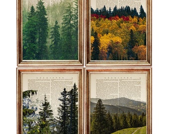 Set of 4 Prints, Forest Print Set of 4, Forest Wall Art, Forest Artwork, Forest Dictionary Art Print, Nature Wall Art Set