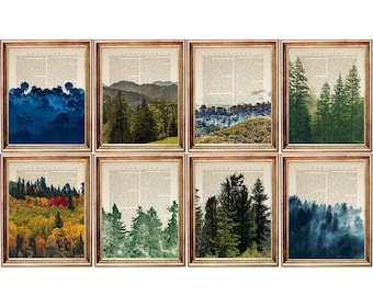 Set of 8 Prints, Forest Wall Art, Forest Print Set of 8, Trees Artwork, Nature Poster Set, Landscape Dictionary Art Print