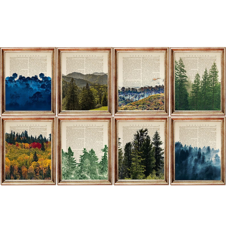 Set of 8 Prints Forest Wall Art Forest Print Set of 8 Trees Etsy