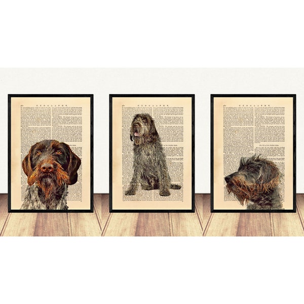 Set of 3 Prints, German wirehaired Pointer Wall Art A3, Dog Portrait Wall Decor, Dog Poster Artwork, GWP Dog Lover Gift