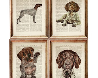 Set of 4 German Shorthaired Pointer Dictionary Art Print, 8x10 GSP Dog 8x10 Wall Decor, Animal Poster, Print Set of 4