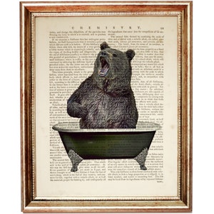 Bear in Bath Print, Bear Dictionary Art Print, Funny Animal Wall Art, Forest Animal Prints, Bear Portrait Poster, Bear Art