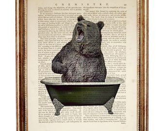 Bear in Bath Print, Bear Dictionary Art Print, Funny Animal Wall Art, Forest Animal Prints, Bear Portrait Poster, Bear Art