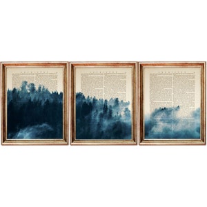 Blue Forest Wall Art, Fog Print, Set of 3 Prints, Forest Dictionary Art Print, Wild Nature Poster 8x10 Artwork 5x7