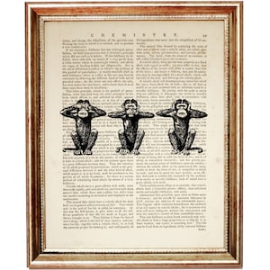 Sehen Sie kein Böses, hören Sie kein Böses, sprechen Sie nichts Böses, 3 Affen Kunstdruck, 3 Äffchen, 3 weise Affen, Kunstdruck