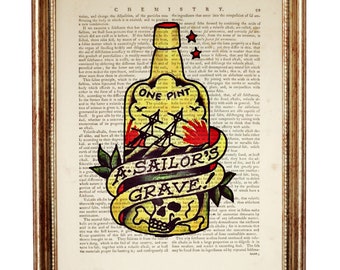 Sailor Jerry Tattoo Art Print, Dictionary Page Nautical Decor