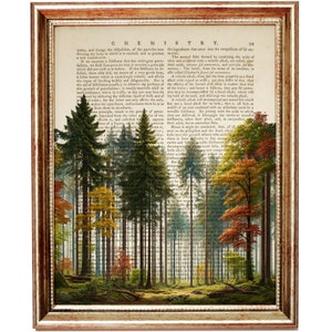 Vintage Wald Art Print, Herbst Bäume Wörterbuch Seite, Natur Wandkunst, Wald Wohnkultur, Grüne Wand Dekor Poster