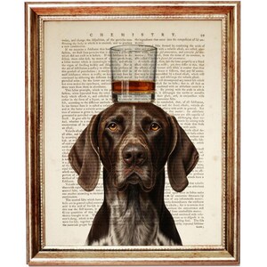 German Shorthaired Pointer with Whisky Glass Art, Vintage Dictionary Wall Print, Dog and Whiskey Lover Wall Decor, GSP Gift Idea, Bar Decor