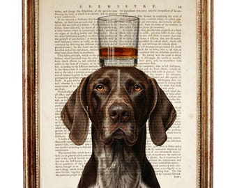 Braco Alemán con Arte de Vaso de Whisky, Impresión de Pared con Diccionario Vintage, Decoración de Pared para Amantes de los Perros y el Whisky, Idea de Regalo para Braco Alemán, Decoración de Bar